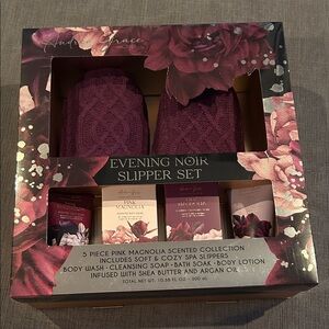 ANDREA GRACE Pink Magnolia Evening Noir Luxe Purple Slipper Gift Collection set